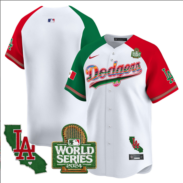 Men MLB Mexico Los Angeles Dodgers blank white 2024 World Series Champions Patch Jersey 2024110